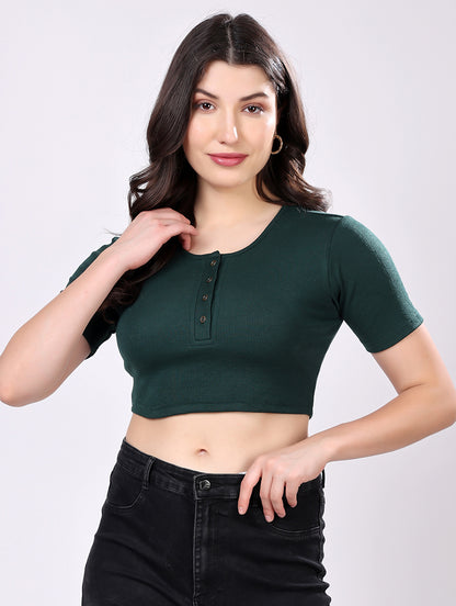 Dark Green Ribbed Crop Top