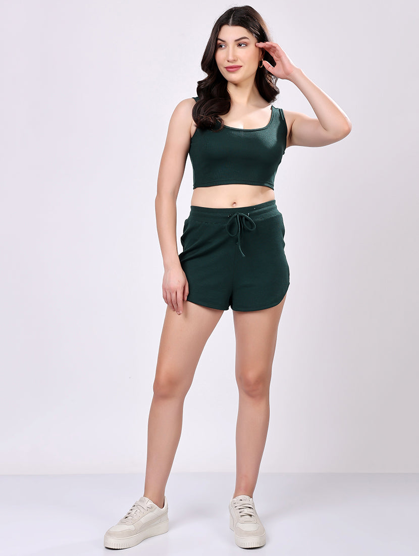 Dark Green Ribbed Co-ord Set