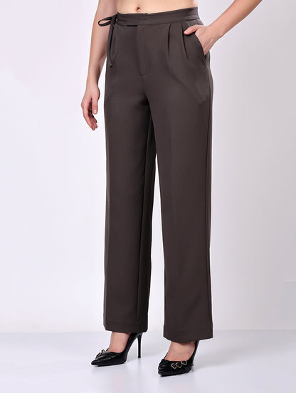 Dark Gray Tie-Waist Wide-Leg Trousers