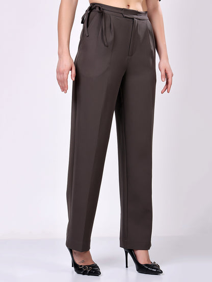 Dark Gray Tie-Waist Wide-Leg Trousers