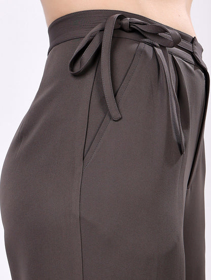 Dark Gray Tie-Waist Wide-Leg Trousers