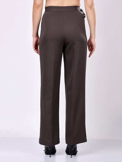 Dark Gray Tie-Waist Wide-Leg Trousers