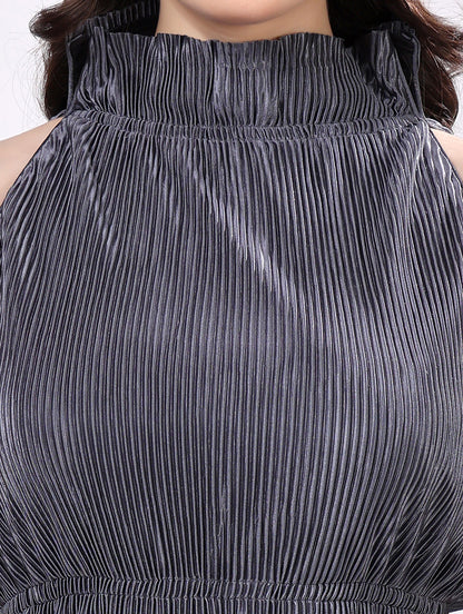 Shimmer Pleated High-Neck Dress