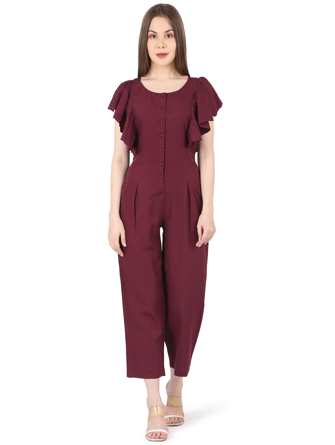 tie back solid full length jumpsuit