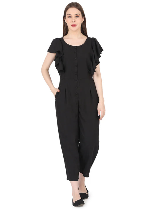 tie back solid full length jumpsuit