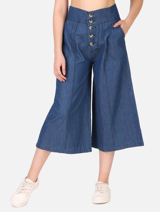 women mid rise solid culottes