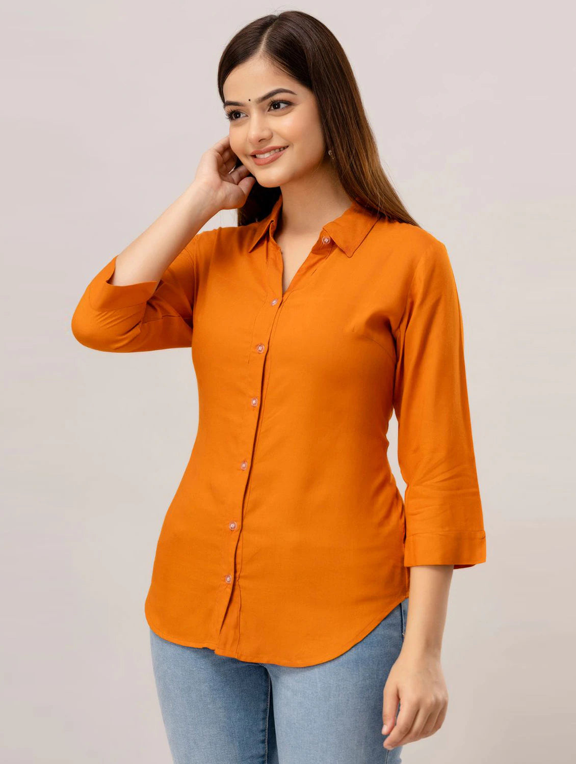 women solid rayon shirt