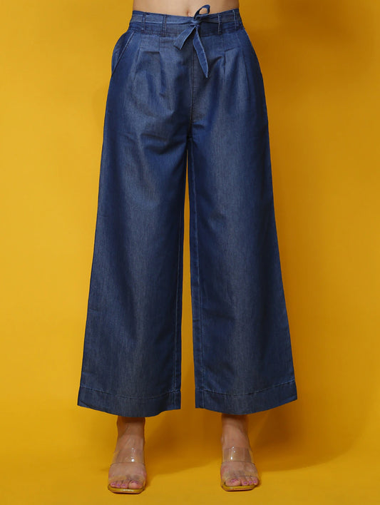 navy blue solid wide leg trouser