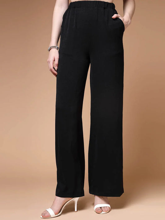 black solid wide leg trouser