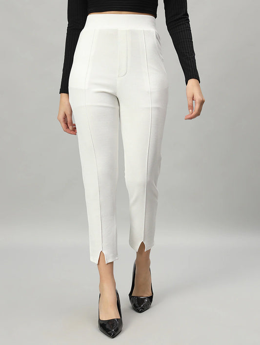 women solid white pleated trouser