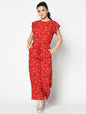 red flora printed full leg jumpsuit