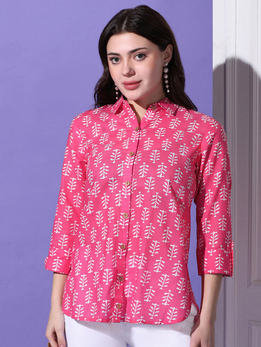 pink cotton blend regular shirt