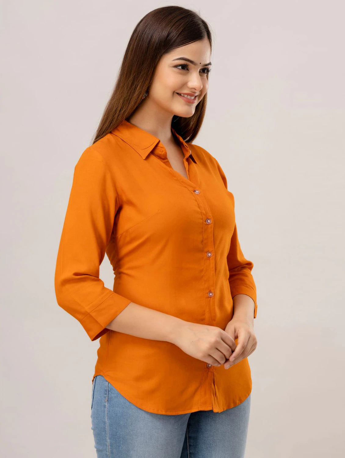 women solid rayon shirt