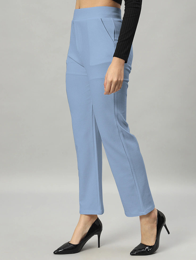 women mid-rise solid flat front trouser