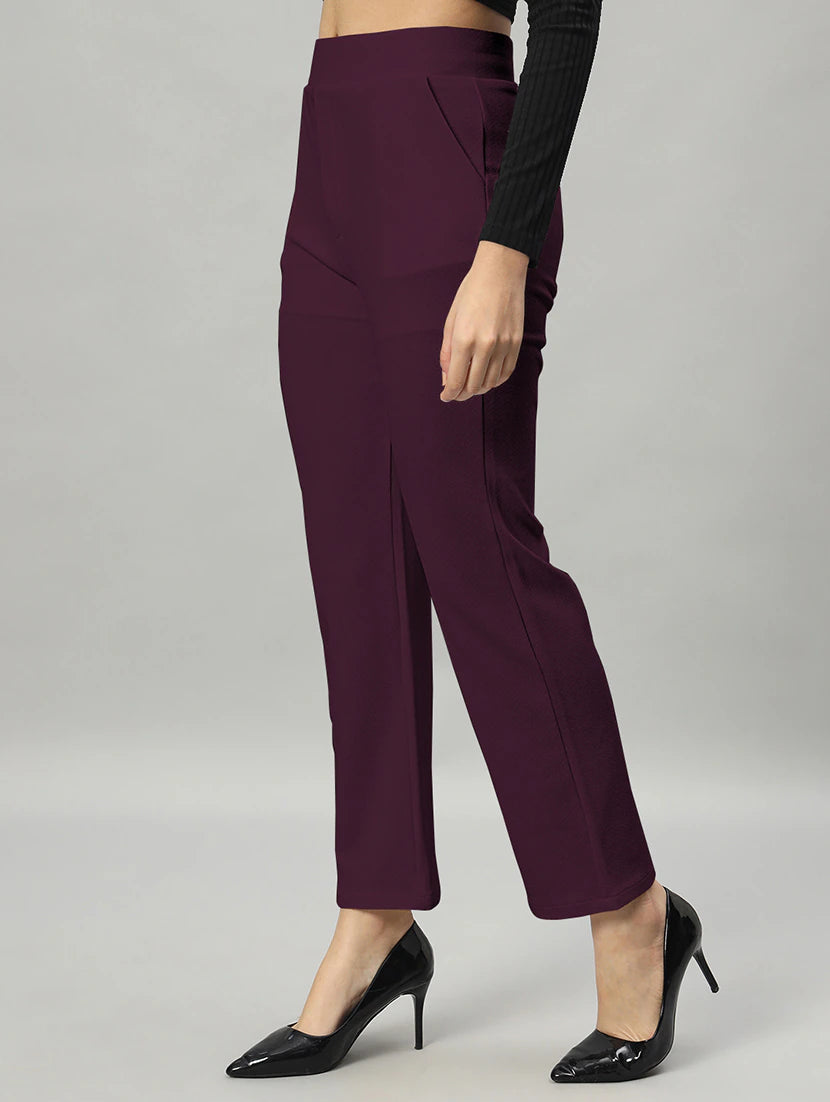 solid purple flat front trouser