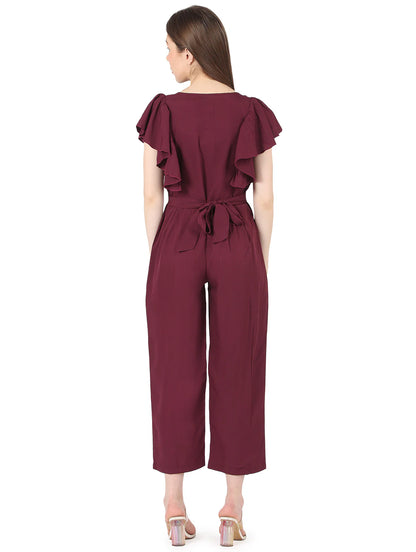 tie back solid full length jumpsuit