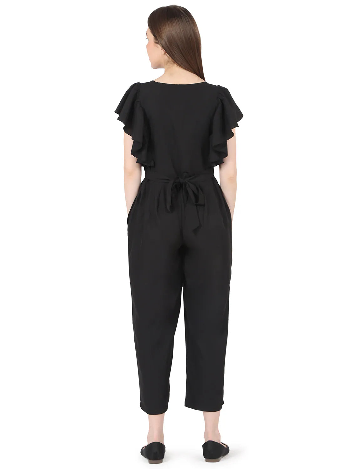 tie back solid full length jumpsuit