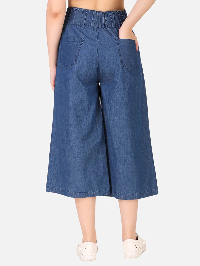 women mid rise solid culottes