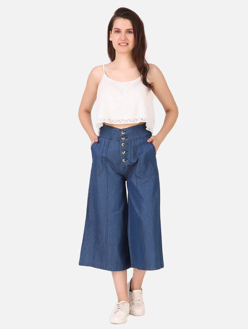 women mid rise solid culottes