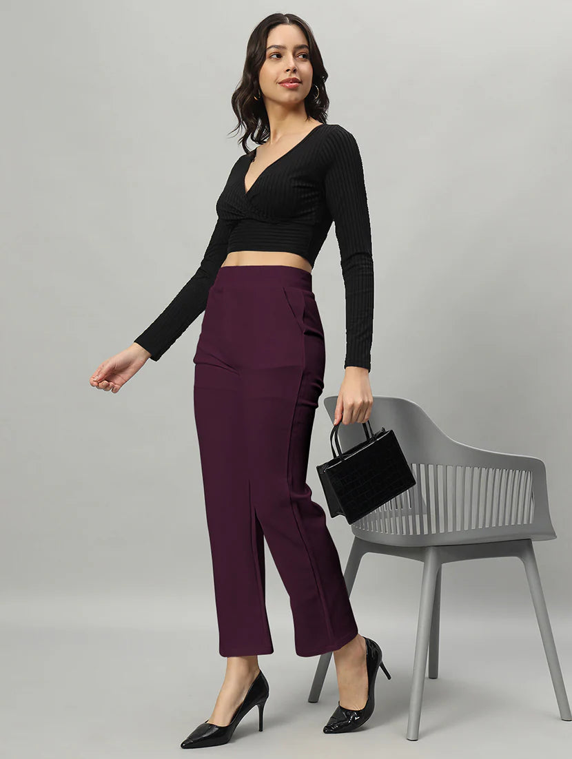 solid purple flat front trouser